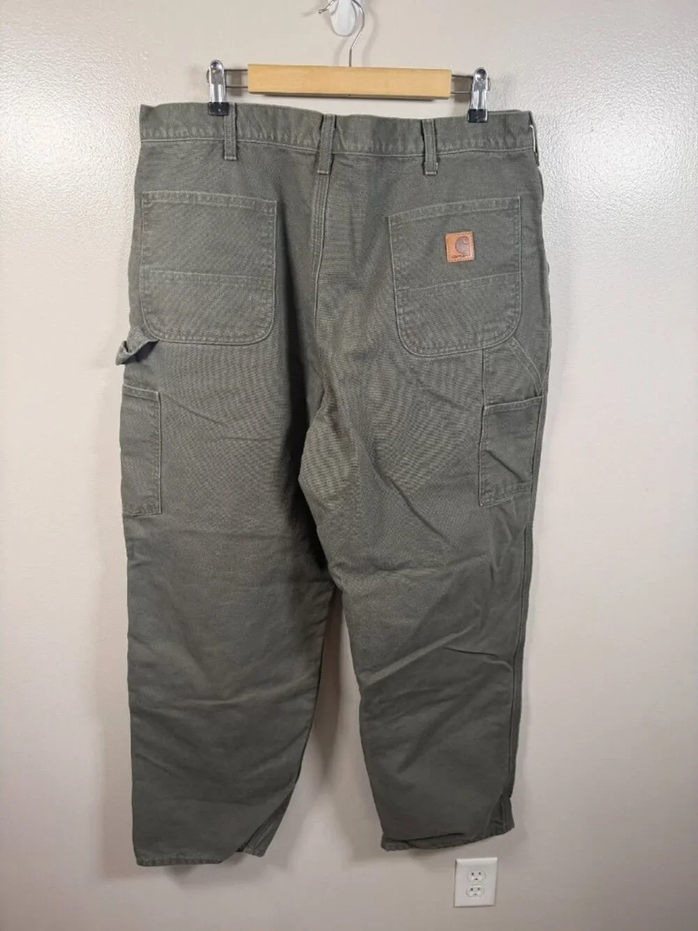 Carhartt Loose Straight Washed Duck Lined Dungaree Pants Size 40x32 Moss Green
